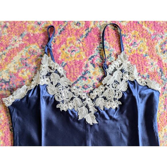 Lingerie Camisole Shorts Set XS Small Royal Blue & Gray Satin & Lace NEW - Picture 3 of 9